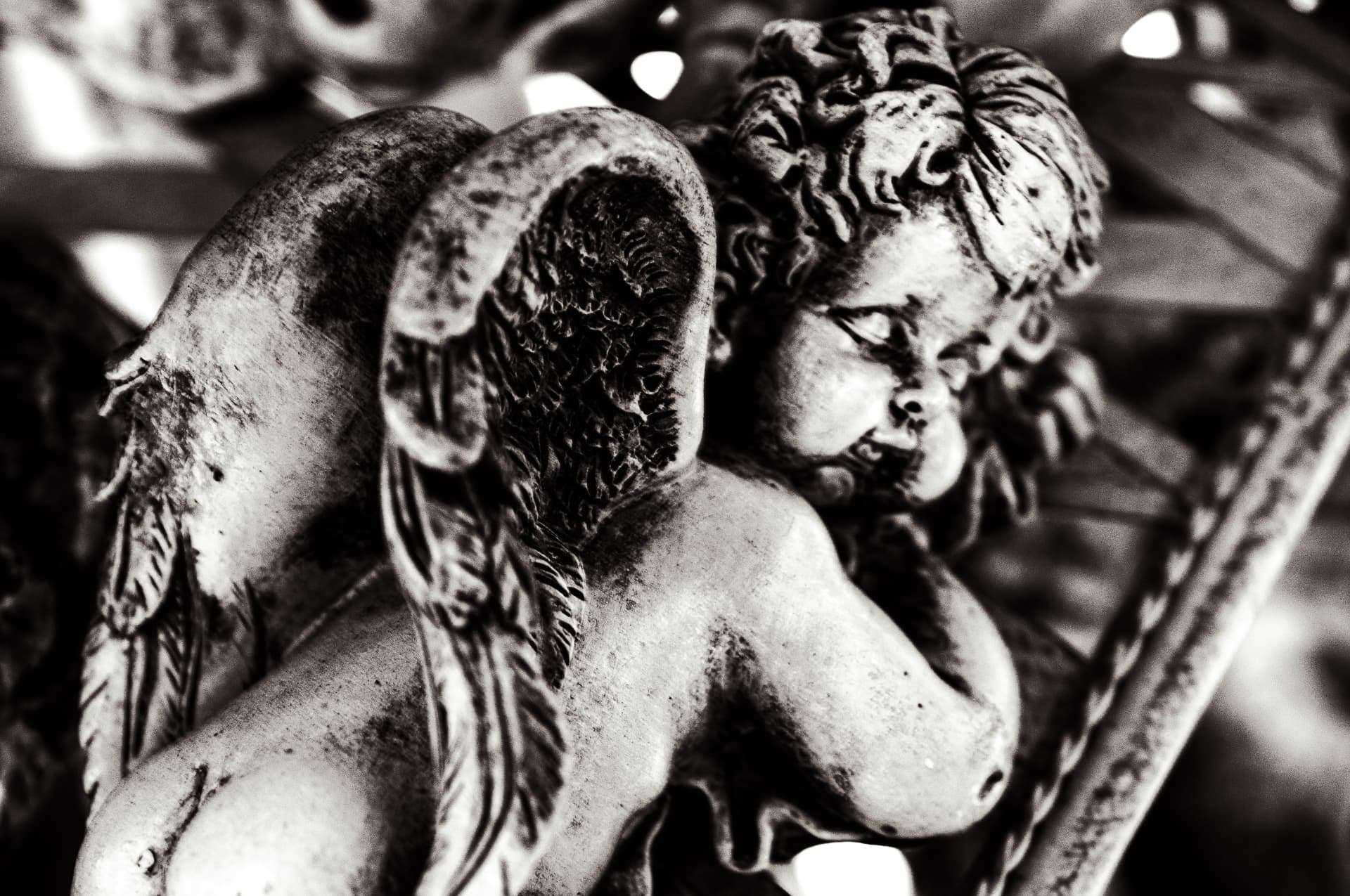 Editorial photography — Love Day Sleeping personal project, marble cherub in monochrome
